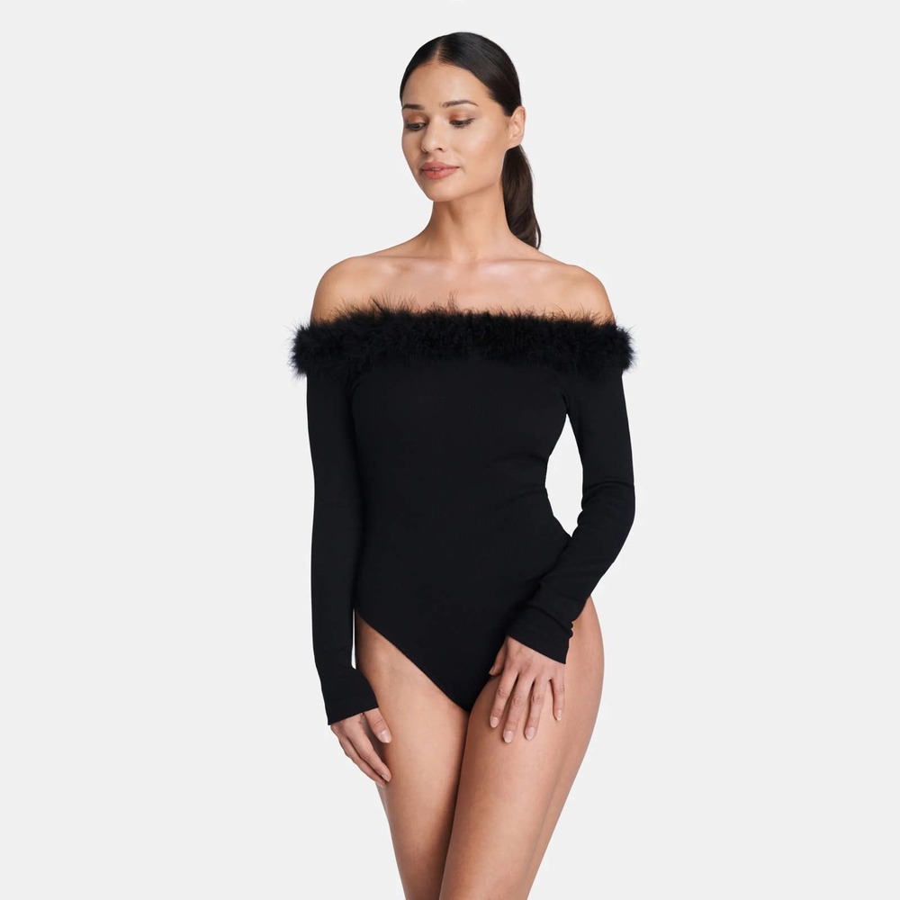 OW Miranda Feather Ribbed Thong Bodysuit Size S